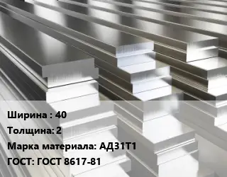 Полоса шина алюминиевая тонкая 40х2 Марка: АД31Т1 ГОСТ: ГОСТ 8617-81